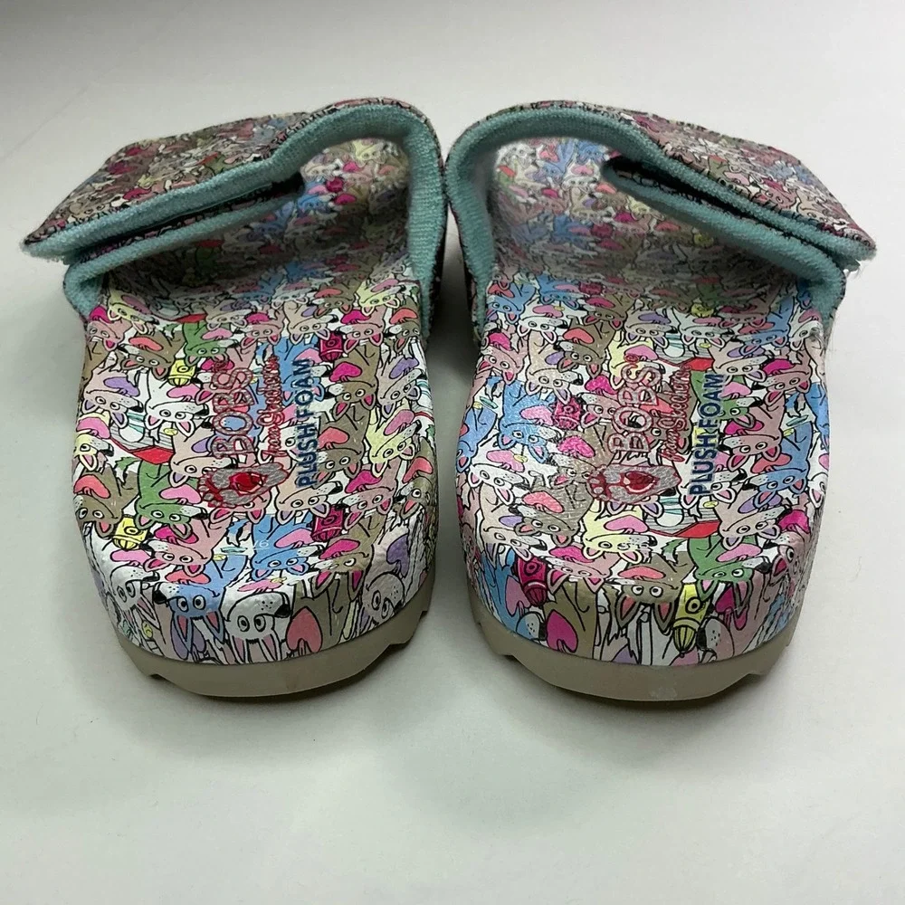 Skechers Multicolor BOBS Dog Print Kids 6 Slides 113735 Plush Foam Sandals